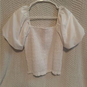 Pink Lily White Puff Sleeve Smocked Blouse